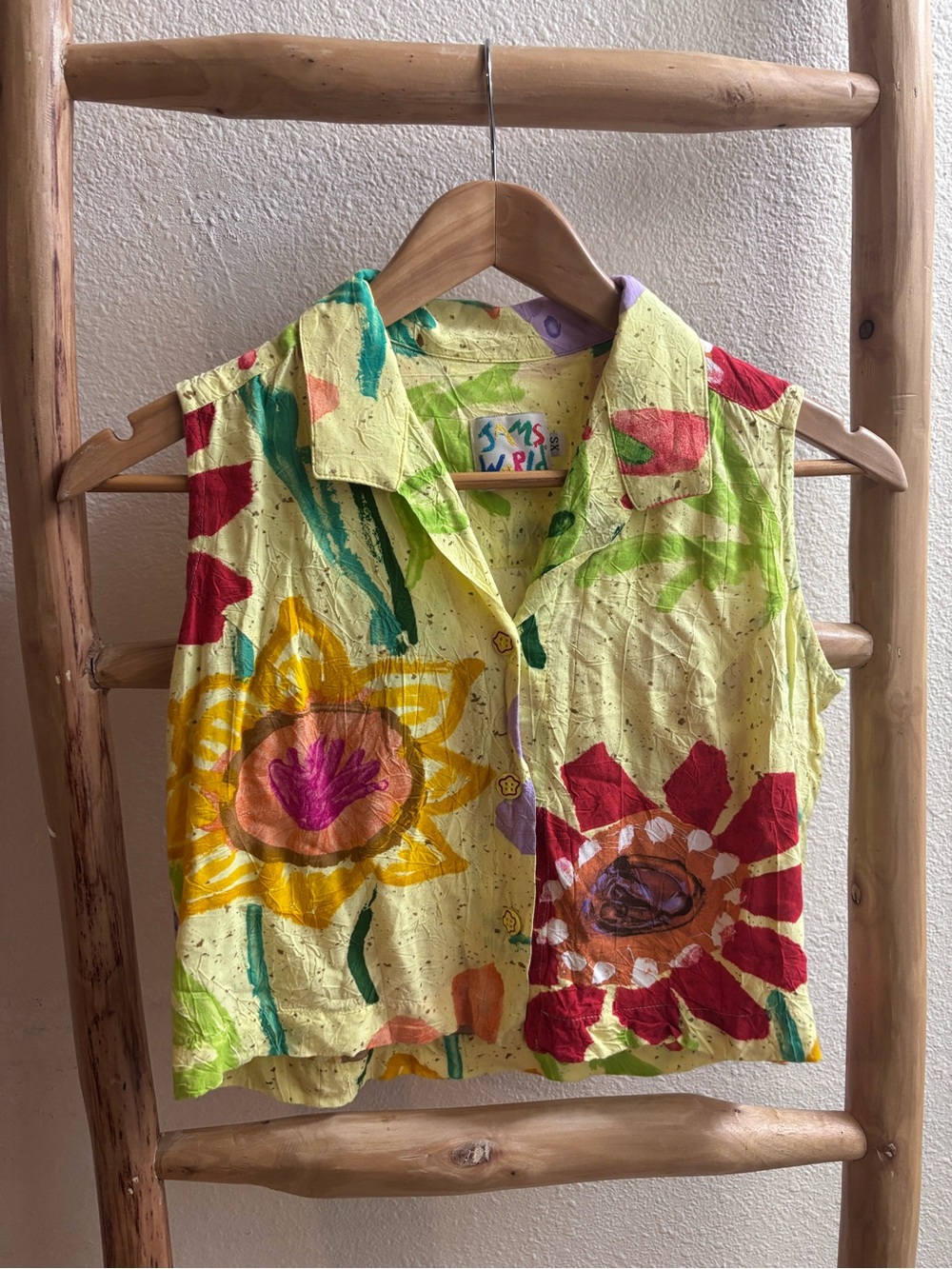 Jams World Yellow Floral Sleeveless Button-Up Top